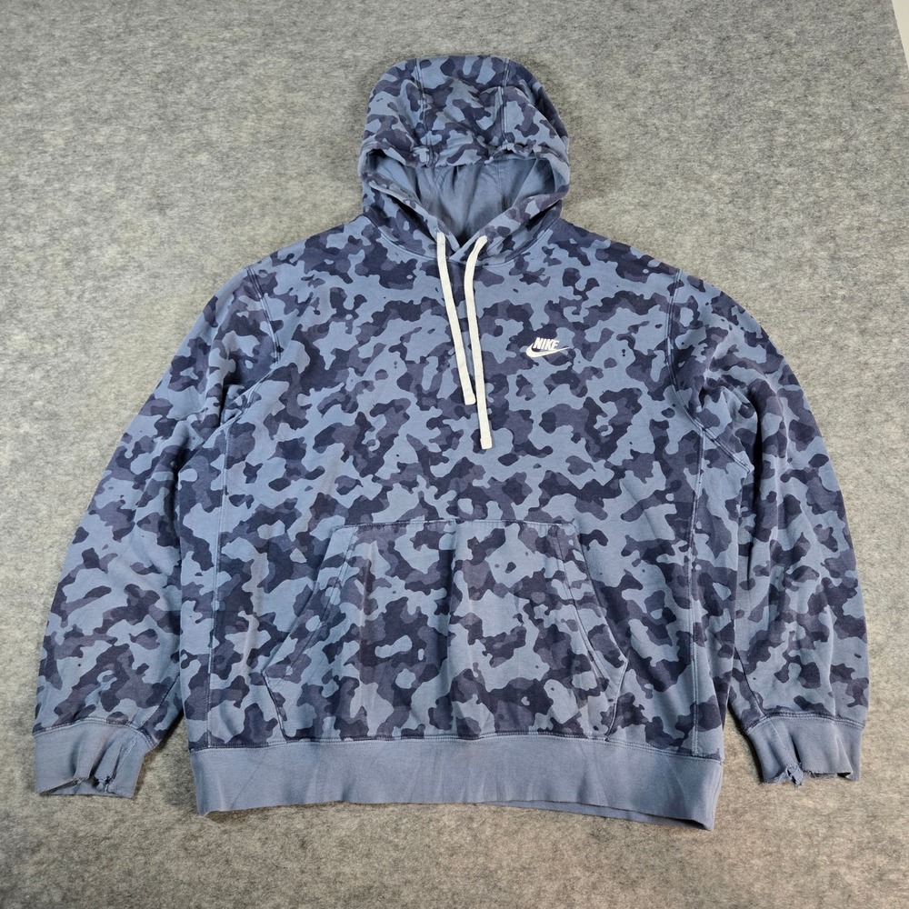 Nike Mens Blue Camo Sportswear Club Fleece Hoodie Large